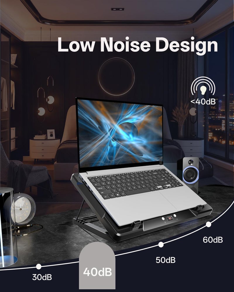 DEPGI Laptop Cooling Pad, Laptop Cooler Stand with 5.5" Movable Fan Easy to Clean, Auto Temp Sensor & 3-Speed Manual Control, Ultra Quiet ≤40dB for 14–17.3 Inch Laptops，Black - Image 5